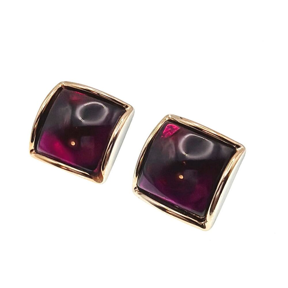 Retro Purple Lucite Geometric Design Clip On Earrings 2.5”